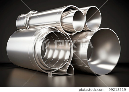 large metal pipes with aluminum foil for use in food industry, generative ai large metal pipes with aluminum foil for use in food industry, generative ai 99218219