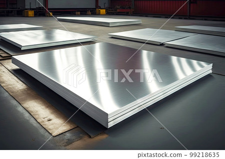 large metal aluminum sheets on the floor in factory or warehouse of aluminum industry, generative ai large metal aluminum sheets on the floor in factory or warehouse of aluminum industry, generative ai 99218635