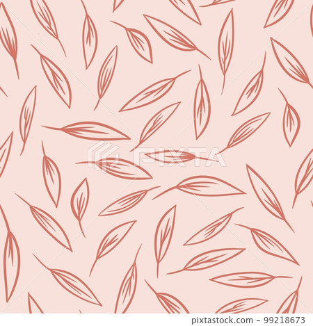 Hand drawn seamless pattern with brown terracotta leaves on beige background. Minimalist small nature floral foliage print, botanical boho bohemian design, elegant branch nature art. Hand drawn seamless pattern with brown terracotta leaves on beige background. Minimalist small nature floral foliage print, botanical boho bohemian design, elegant branch nature art. 99218673