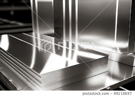 shiny metal sheets and bars produced in aluminum industry factory, generative ai shiny metal sheets and bars produced in aluminum industry factory, generative ai 99218697