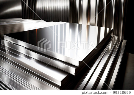 shiny metal sheets and bars produced in aluminum industry factory, generative ai shiny metal sheets and bars produced in aluminum industry factory, generative ai 99218699