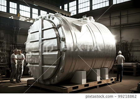 large tank from aluminum foil in factory of aluminum industry, generative ai 99218862