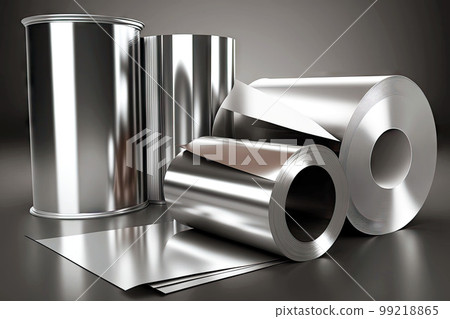 finished products of aluminum industry in form of shiny thin foil and sheets, generative ai finished products of aluminum industry in form of shiny thin foil and sheets, generative ai 99218865