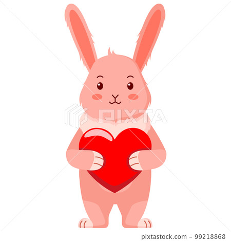 Rabbit holding a red heart. Valentine's Day. Rabbit holding a red heart. Valentine's Day. 99218868