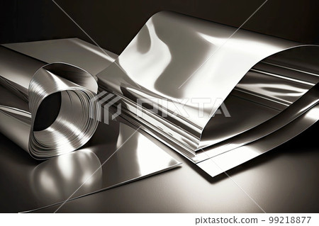finished products of aluminum industry in form of shiny thin foil and sheets, generative ai finished products of aluminum industry in form of shiny thin foil and sheets, generative ai 99218877