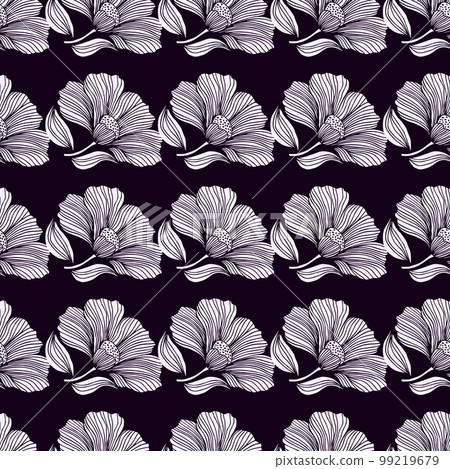 Abstract flower line seamless pattern. Delicate floral vintage outline endless background. Retro style. Abstract flower line seamless pattern. Delicate floral vintage outline endless background. Retro style. 99219679