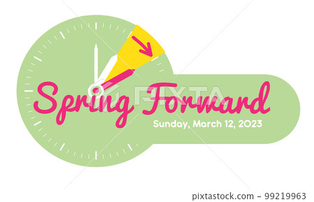 Spring Time forward. Summer clock change. Daylight saving time. Vector  Stock Vector