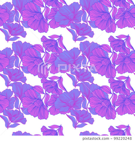 Delicate floral line seamless pattern. Vintage flower background. 99220248