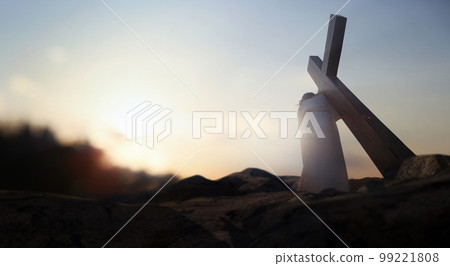 Bright Light on Golgotha Hill and Jesus Christ Carrying His Crucifixion 99221808