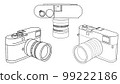 sketch of photo retro film Camera set by hand painting writing, isolated on white background 99222186