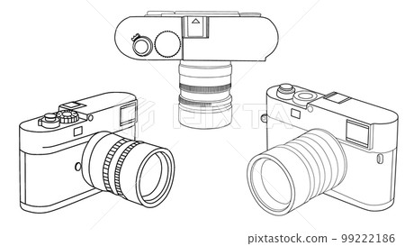 sketch of photo retro film Camera set by hand painting writing, isolated on white background sketch of photo retro film Camera set by hand painting writing, isolated on white background 99222186