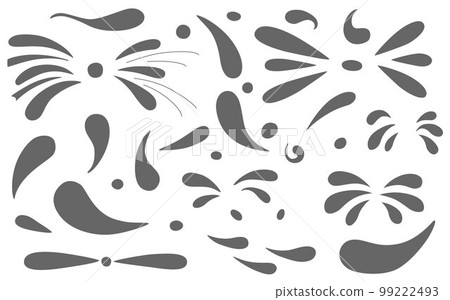 Hand draw brush quotes, commas, ornament, marks, splash, flourish set. Vector stock illustration isolated on white background for design template text and page decoration, headline, speech bubble.  99222493