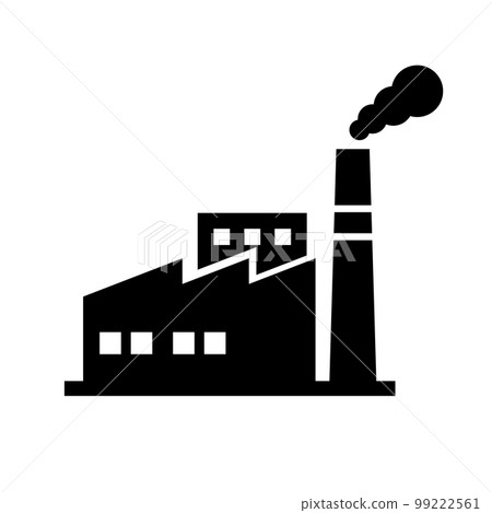 Factory building and smoking chimney silhouette icon. Manufacturing icon. vector. 99222561