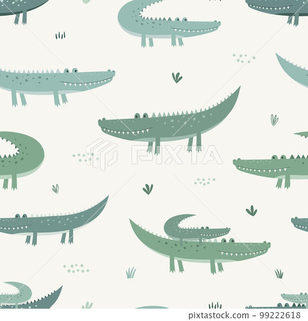 Seamless pattern with cute crocodiles. Vector illustration. 99222618