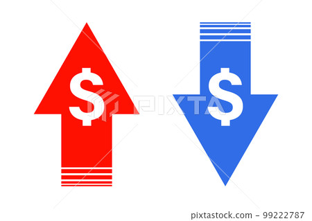 美元價格向上箭頭和美元價格向下箭頭圖標集。匯率。向量。 99222787