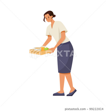 Woman Volunteer Carrying Tray with Meal as Charity and Donation Vector Illustration 99222814