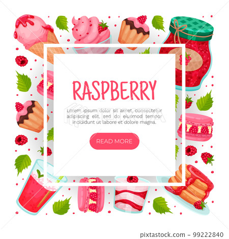 Sweet Raspberry Food Banner Design with Pink Sugary Dessert Vector Template Sweet Raspberry Food Banner Design with Pink Sugary Dessert Vector Template 99222840