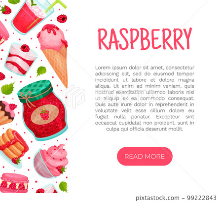 Sweet Raspberry Food Banner Design with Pink Sugary Dessert Vector Template Sweet Raspberry Food Banner Design with Pink Sugary Dessert Vector Template 99222843