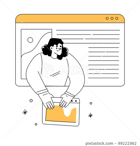 Productivity with Woman Character on Web Interface Platform Managing Task Vector Illustration Productivity with Woman Character on Web Interface Platform Managing Task Vector Illustration 99222862