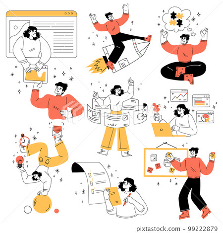 Productivity with Man and Woman Managing Tasks Vector Set Productivity with Man and Woman Managing Tasks Vector Set 99222879