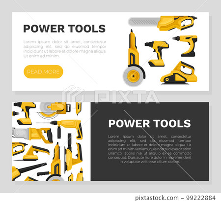 Power Tools Banner Design with Building Instrument Vector Template 99222884