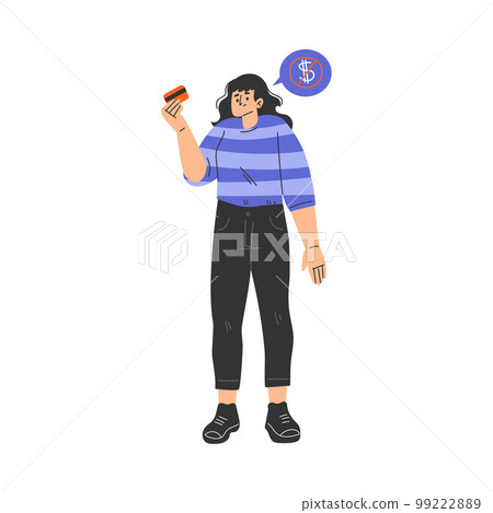 Poor Woman Character with Empty Credit Card Having No Money Vector Illustration Poor Woman Character with Empty Credit Card Having No Money Vector Illustration 99222889
