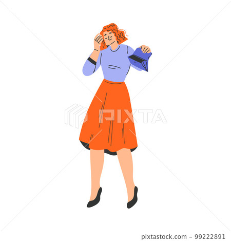 Poor Woman Character with Empty Wallet Having No Money Vector Illustration Poor Woman Character with Empty Wallet Having No Money Vector Illustration 99222891