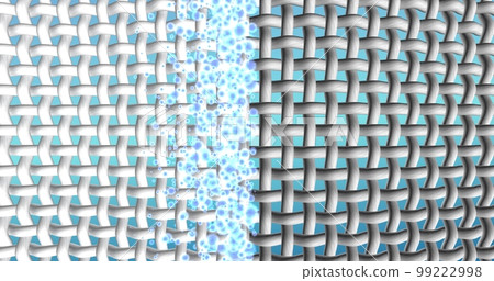 3d illustration.  Washing powder, bleach, or liquid laundry detergent whitening effect. Cloth bleaching process. A floating wave of water drops and active oxygen bubbles 99222998