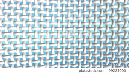 White fabrics threads interweaving in macro zoom. Textile network at the blue gradient background. 3d rendered illustration for advertisement for washing powder, stain remover, or bleach White fabrics threads interweaving in macro zoom. Textile network at the blue gradient background. 3d rendered illustration for advertisement for washing powder, stain remover, or bleach 99223000