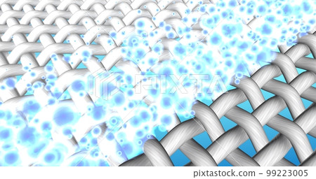 3d illustration. Cloth bleaching. Washing powder, bleach, or liquid laundry detergent whitening effect. The diagonal floating wave of water drops and active oxygen bubbles 99223005