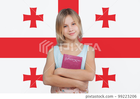 Beautiful cute girl with english book. Learn english concept. 99223206
