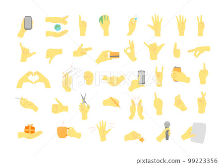 Cartoon Doodle Different Hands Gestures Set Flat Design Style Include of Ok Sign and Thumb Up. Vector illustration Cartoon Doodle Different Hands Gestures Set Flat Design Style Include of Ok Sign and Thumb Up. Vector illustration 99223356