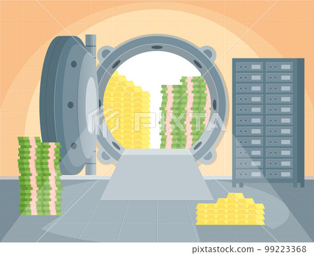 Cartoon Color Vault with Cash Interior Inside Finance Storage Protection System Concept Flat Design Style. Vector illustration Cartoon Color Vault with Cash Interior Inside Finance Storage Protection System Concept Flat Design Style. Vector illustration 99223368