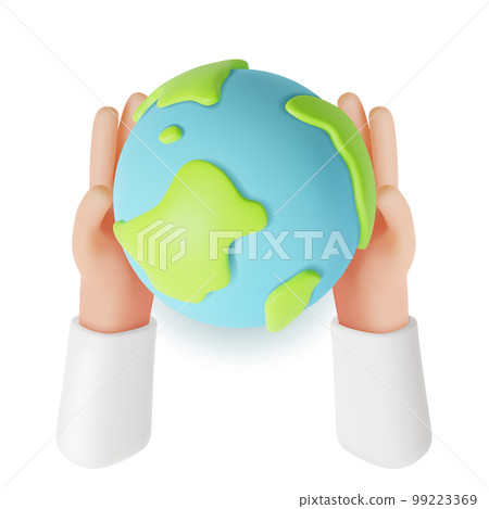 3d Human Hands Holding Globe Care about Planet or Ecology Concept Plasticine Cartoon Style. Vector illustration 3d Human Hands Holding Globe Care about Planet or Ecology Concept Plasticine Cartoon Style. Vector illustration 99223369