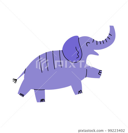 Cartoon Violet Doodle Cute Elephant Baby Flat Design Style Isolated on a White Background. Vector illustration 99223402