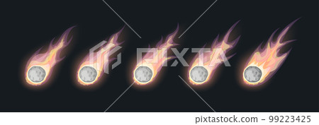 Cartoon Color Asteroid or Comet with Textured Surface Animation Set Cosmos Object Concept Flat Design Style. Vector illustration 99223425