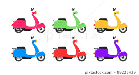 Scooter transport. Food delivery. Motorcycle. Retro scooter. 99223439