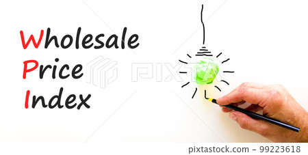 WPI wholesale price index symbol. Concept words WPI wholesale price index on white paper on a beautiful white background. Light bulb icon. Business WPI wholesale price index concept. Copy space. WPI wholesale price index symbol. Concept words WPI wholesale price index on white paper on a beautiful white background. Light bulb icon. Business WPI wholesale price index concept. Copy space. 99223618