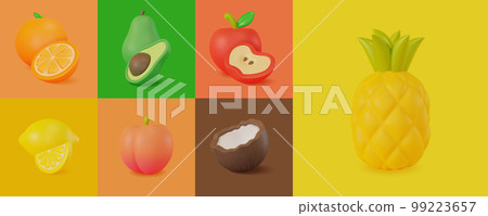 3d Different Sweet Fruits Set Plasticine Cartoon Style Include of Orange, Apple and Peach. Vector illustration 3d Different Sweet Fruits Set Plasticine Cartoon Style Include of Orange, Apple and Peach. Vector illustration 99223657