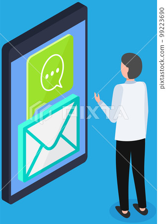 Online mailing, electronic publication. Man receives email, contract via internet with smartphone 99223690