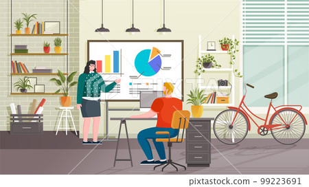 Business meeting in office. People on presentation conference at home. Manager presents report 99223691