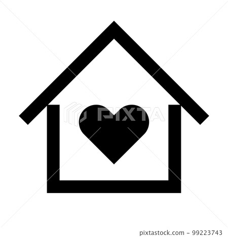 心和房子的輪廓圖標。呆在家裡。向量。 99223743