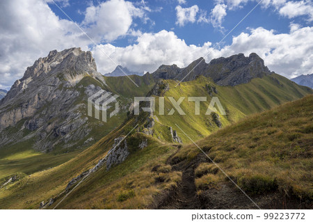 Great view of the Dolomites. Lino Pederiva mountain ridge trail. Great view of the Dolomites. Lino Pederiva mountain ridge trail. 99223772