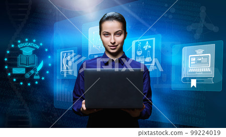 Teenager female student using laptop for internet learning Teenager female student using laptop for internet learning 99224019