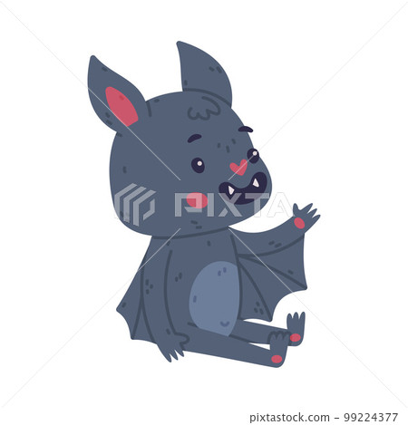 Cute happy friendly baby bat sitting on floor. Halloween symbol. Funny mascot character cartoon vector illustration Cute happy friendly baby bat sitting on floor. Halloween symbol. Funny mascot character cartoon vector illustration 99224377
