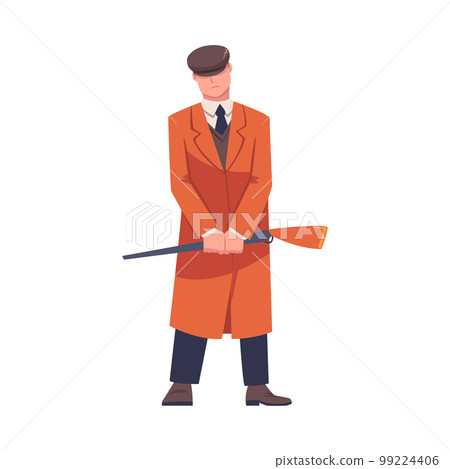 Man Bandit or Gangster of Old London Wearing Overcoat and Peaked Flat Cap Vector Illustration Man Bandit or Gangster of Old London Wearing Overcoat and Peaked Flat Cap Vector Illustration 99224406