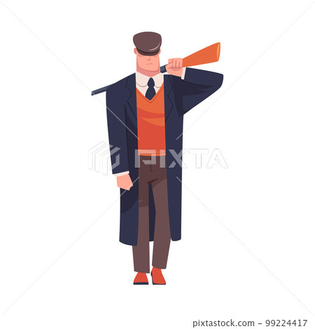 Man Bandit or Gangster of Old London Wearing Overcoat and Peaked Flat Cap Vector Illustration Man Bandit or Gangster of Old London Wearing Overcoat and Peaked Flat Cap Vector Illustration 99224417