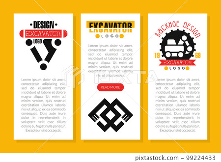 Excavator and Backhoe Vertical Card or Web Banner Vector Template 99224433
