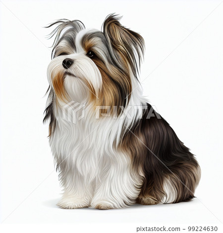 Cute nice dog breed biewer, fluffy puppy isolated on white close-up, beautiful pet  99224630