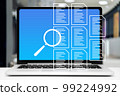 The concept of checking documents. Graphics with document icons on laptop background. 99224992